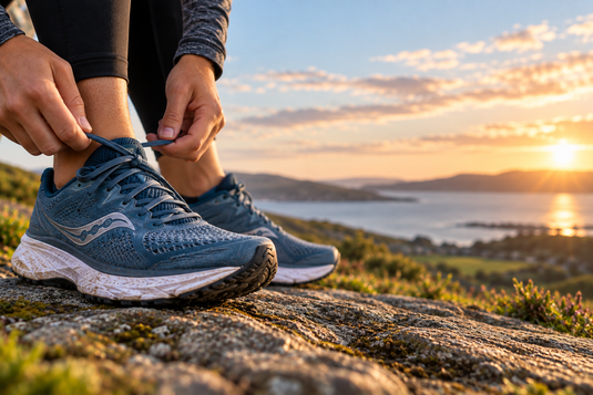 tying a running shoe